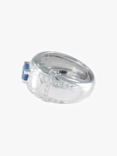 Bague 54 Bague solitaire matelassée en or gris et saphir ovale, diamants 58 Facettes 418 00231