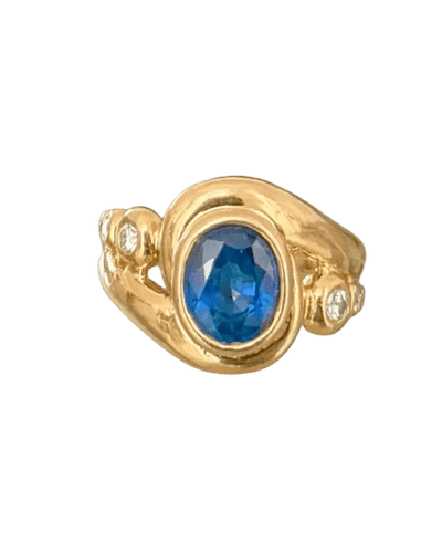 Bague 53 Bague Tourbillon cocktail en or jaune 18 carats saphir et diamants 58 Facettes