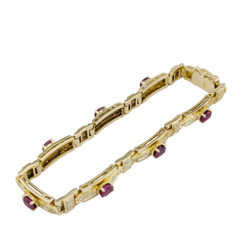 Bracelet Bracelet en or jaune 18 carats avec diamants et rubis 58 Facettes 33374