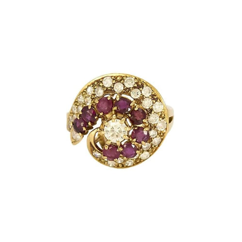 Bague 55 Bague tourbillon en or jaune 18k et rubis, diamants 58 Facettes PL02