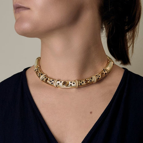 Collier Arfan Paris - Collier ras de cou en or jaune, nacre, citrines et saphirs 58 Facettes ENG11607