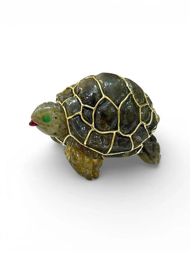 Broche Broche tortue en or et labradorite, émeraudes et rubis 58 Facettes