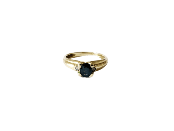 Bague 53 Bague godronnée en or jaune 18k saphir bleu et diamants 58 Facettes