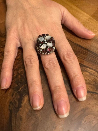 Bague 63 Bague Argent, Nacre Et Grenats 58 Facettes