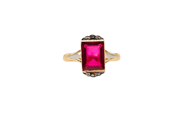 Bague 52 Bague Art déco pierre rouge en or jaune et or blanc 58 Facettes 3886