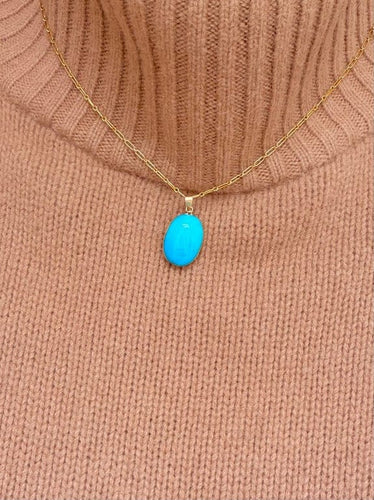 Pendentif Pendentif en or jaune 18 carats et turquoise cabochon 58 Facettes 12