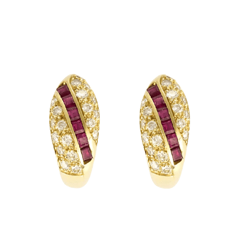 Boucles d'oreilles Boucles d'oreilles en or jaune et blanc 18K, rubis et diamants 58 Facettes 58FC128