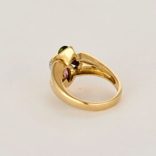 Bague or jaune, tourmaline rose et verte et diamants 58 Facettes AUX1017