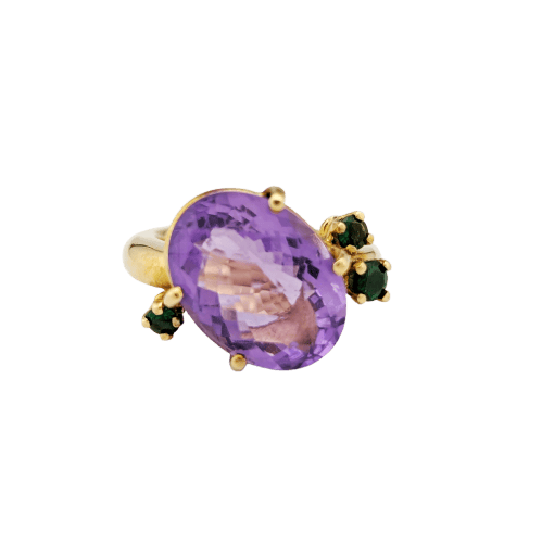 Bague 52.5 Bague en or jaune 18 carats avec améthyste et tsavorites 58 Facettes 33247