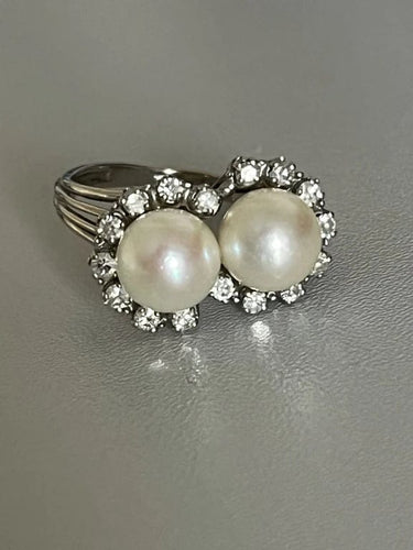 Bague 60 Bague Or Gris Perles Diamants 58 Facettes 5478