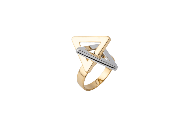 Bague 14 / Oro Giallo Bague géométrique en or jaune et or blanc 18 kt 58 Facettes anl775