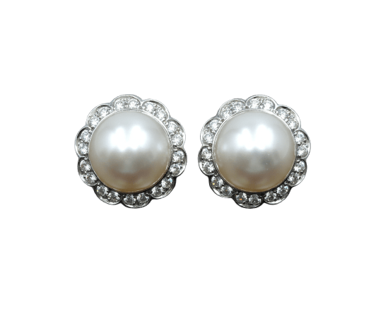 Boucles d'oreilles Boucles d'oreilles en platine 950 avec perles et diamants 58 Facettes