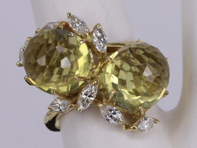 Bague Bague baroque toi et moi citrine et Diamants en or jaune 58 Facettes BA-1317