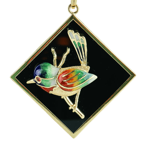 Pendentif Pendentif - Or jaune 18 carats, onyx et oiseau émaillé 58 Facettes 1909