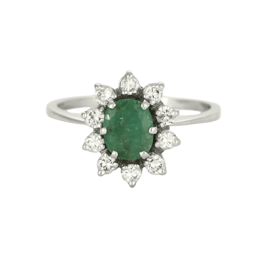 Bague 57 Bague marguerite en or gris, émeraude et diamants 58 Facettes GU88