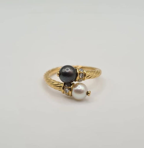 Bague 54 Bague or jaune perles de culture et diamants 58 Facettes
