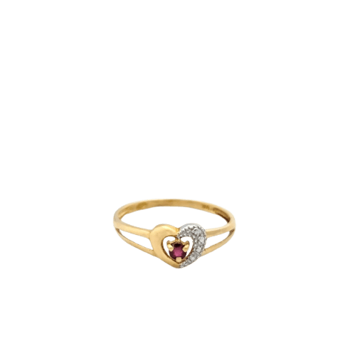 Bague 54 Bague cœur en or jaune et or blanc 18 carats avec rubis 58 Facettes 25020