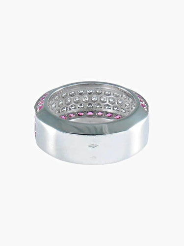 Bague 52.5 Bague pavée en or blanc et diamants, saphirs roses 58 Facettes 425 50003