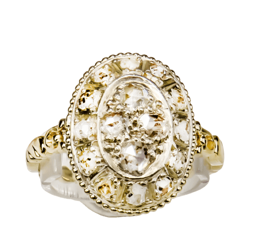 Bague 55 Art déco - Bague diamants taille ancienne en or jaune 585 et platine 58 Facettes 2641