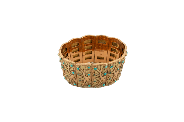 Bracelet Bracelet vintage fait main en or jaune 18 ct et turquoises 58 Facettes brc116