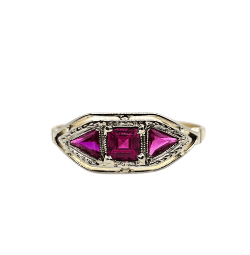 Bague 58 Bague Art déco en or jaune et blanc 18 carats, rubis Verneuil 58 Facettes 710