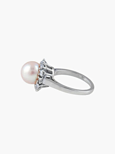 Bague 48.5 Bague or blanc perle et diamants 58 Facettes 2069