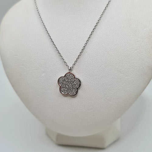 Collier Collier fleur or blanc 18 carats serti de diamants naturels 58 Facettes