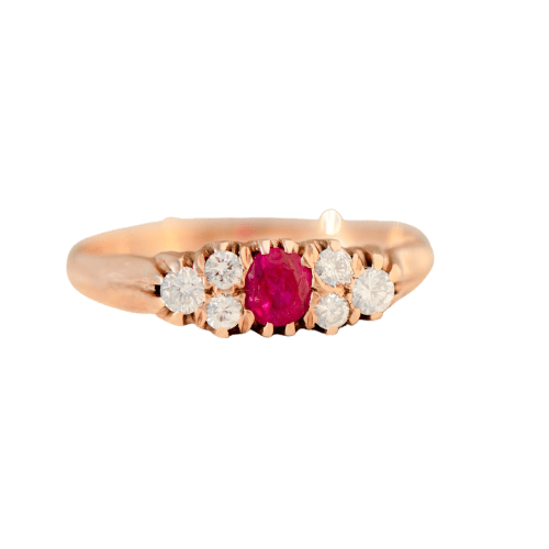 Bague 58 Bague ancienne rubis et diamants en or rose 14 carats 58 Facettes