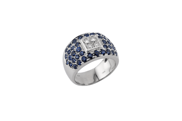 Bague Oro Bianco Bague bandeau en or blanc 18 ct avec diamants et saphirs 58 Facettes ANL921