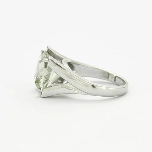 Bague 54 Bague moderniste prasiolite coussin en or gris 18k et diamants 58 Facettes ALGU26