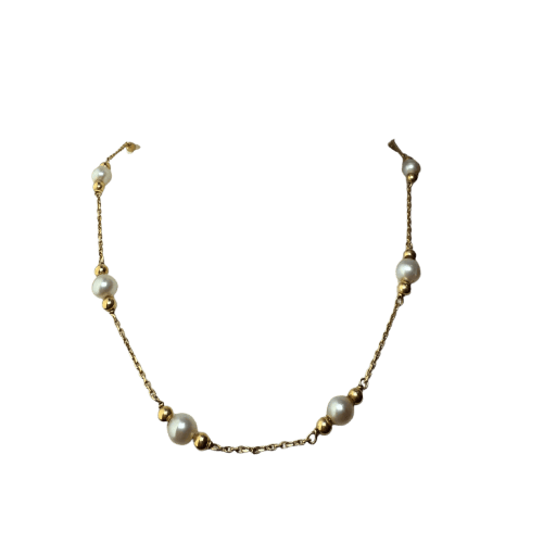 Collier Collier chaîne en or jaune 18 carats avec perles blanches 58 Facettes 250016