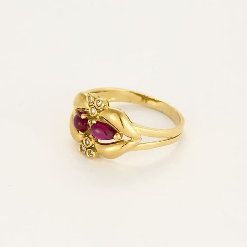 Bague 53 Bague en or jaune rubis de synthèse et diamants 58 Facettes ROD4447X2