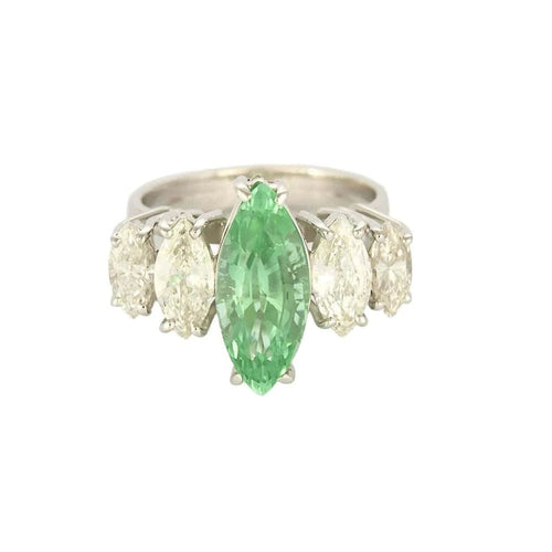 Bague 52.5 Bague marquise en or gris 18k avec tourmaline verte et diamants 58 Facettes BA1456