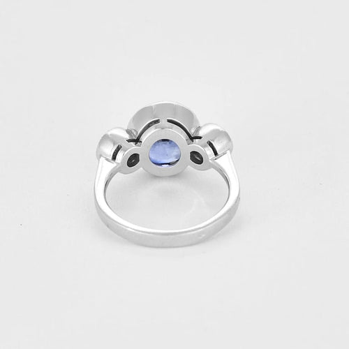 Bague 53 Bague - Saphir ovale env. 5 ct en or blanc 18k et diamants 58 Facettes LJ22-77