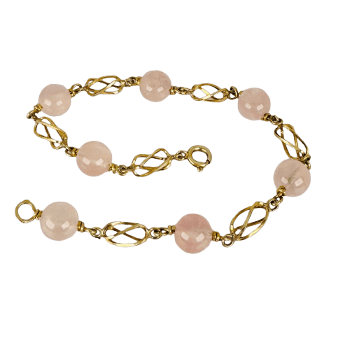 Bracelet Bracelet vintage en or jaune 14 carats et quartz rose 58 Facettes 2508034