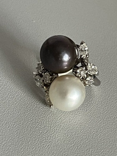 Bague 51 Bague Toi & Moi Or blanc Perles Diamants 58 Facettes 5074