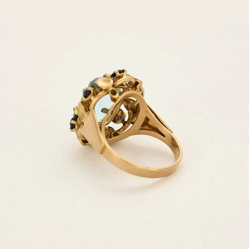 Bague 55 Bague cocktail en or rose et aigüe-marine, saphirs bleus 58 Facettes MB3