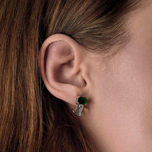 Boucles d'oreilles Boucles d'oreilles en or jaune et or gris,  Emeraudes 58 Facettes B250424