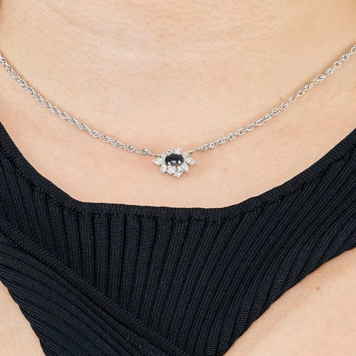 Collier Collier or blanc et pendentif saphir et diamants 58 Facettes MON07012