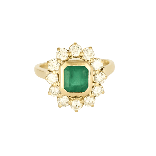 Bague 54 Bague Fleur en or jaune 18K avec émeraude et diamants 58 Facettes 58FC124