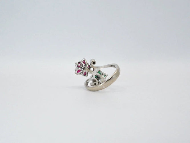 Bague 53 Bague fleurs or blanc rubis émeraudes 58 Facettes 5196