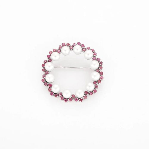 Broche Broche or blanc sertie de perles de culture et saphirs roses 58 Facettes