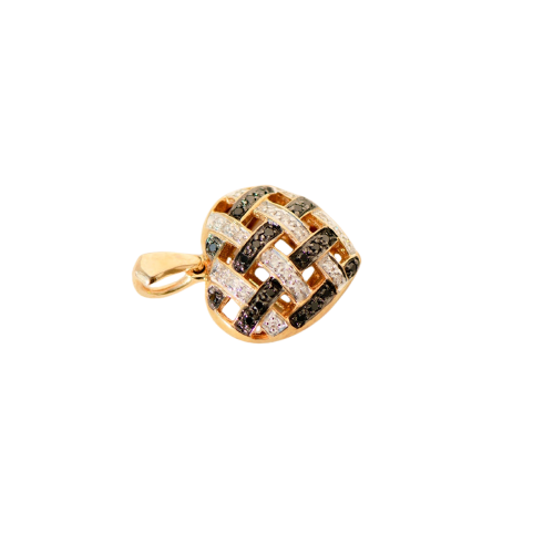 Pendentif Pendentif cœur en or jaune 14 carats avec diamants blancs et noirs 58 Facettes