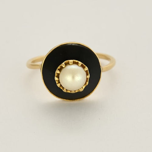 Bague 51 Bague en Or jaune, Onyx et perle 58 Facettes VAN0760X3