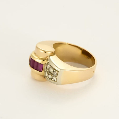 Bague 52 Bague tank en or jaune, rubis et diamants 58 Facettes COMP1376