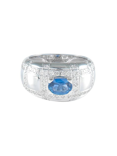 Bague 54 Bague solitaire matelassée en or gris et saphir ovale, diamants 58 Facettes 418 00231
