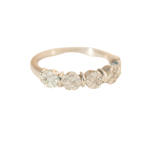 Bague 54 Bague moderne à motif floral en or blanc 14 carats et diamants 0,20 ct 58 Facettes