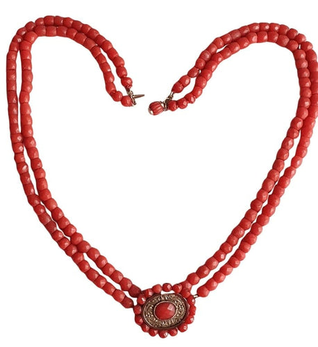 Collier Collier ancien 2 rangs de corail facetté avec motif central - 19ème siècle 58 Facettes