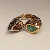 Bague 51 Bague cocktail en or 18 carats (750‰) et tourmalines Paraíba, diamant 58 Facettes bague cocktail 1