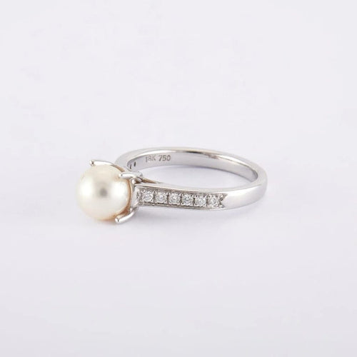 Bague 52 / Blanc/Gris / Or 750 Bague Solitaire Perle et diamants 58 Facettes 130136R-160047R
